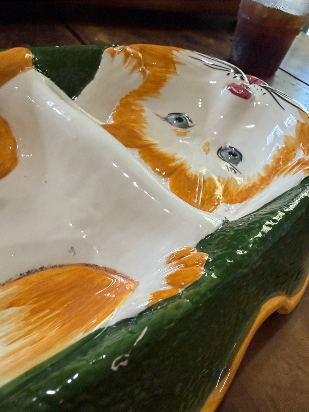 Whimsical Mid Century Modern Italian Ceramic Cat Food and Water Bowl - Picture 7 of 8